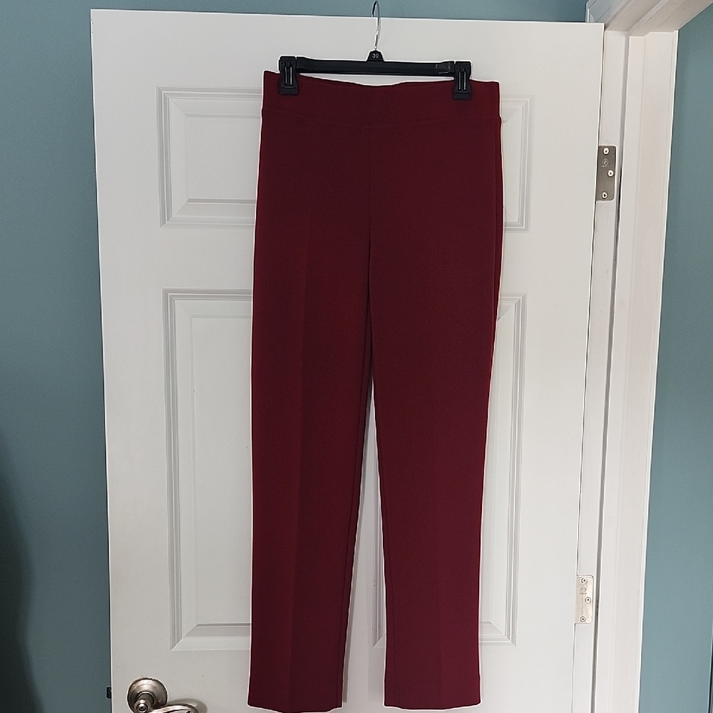 Joseph Ribkoff Rich Burgundy Straight Leg Pants W/ Seam On Back Of Pants W/Slit.